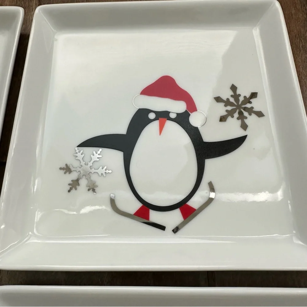 Four Crate and Barrel Penguin Holiday | Winter Snack or Appetizer Plates